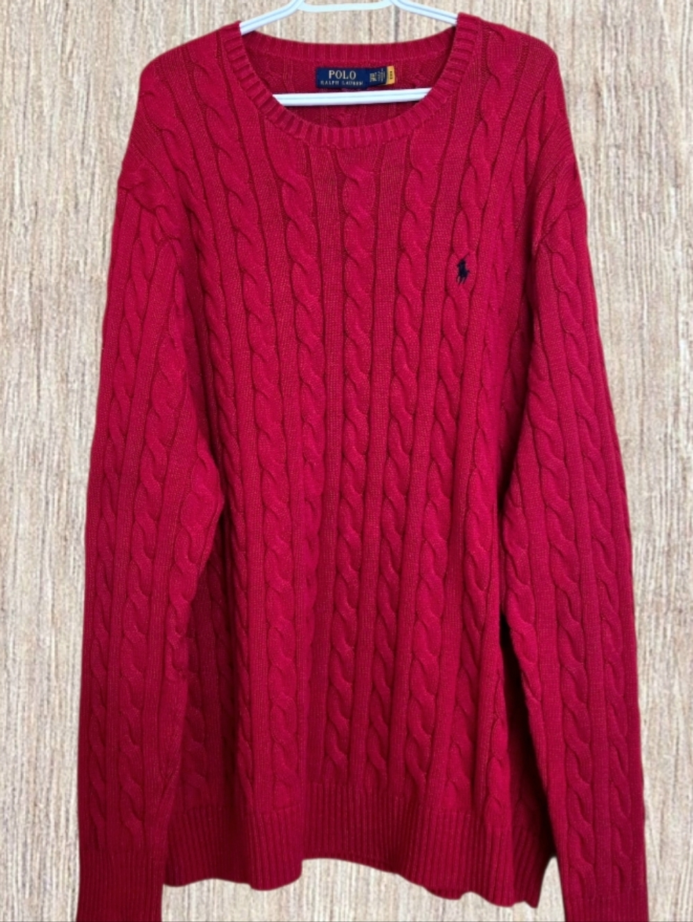 Polo Ralph Lauren Red Cableknit Sweater Crewneck 100% Cotton Sz 3XLT
